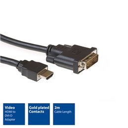 ACT 2 meter HDMI naar DVI-D adapterkabel, 1x HDMI A male, 1x DVI-D single link male 18+1