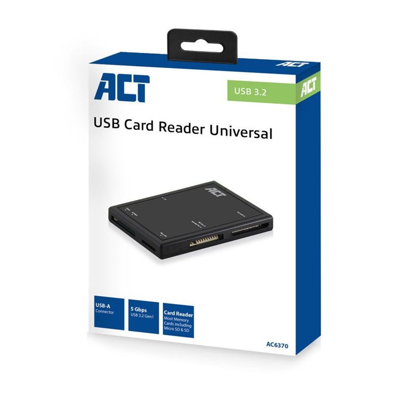 ACT AC6370 geheugenkaartlezer USB 3.2 Gen 1 (3.1 Gen 1) Type-A Zwart