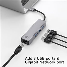 ACT USB-C hub 3.0, 3x USB-A, Gigabit ethernet