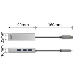 ACT USB-C hub 3.0, 3x USB-A, Gigabit ethernet