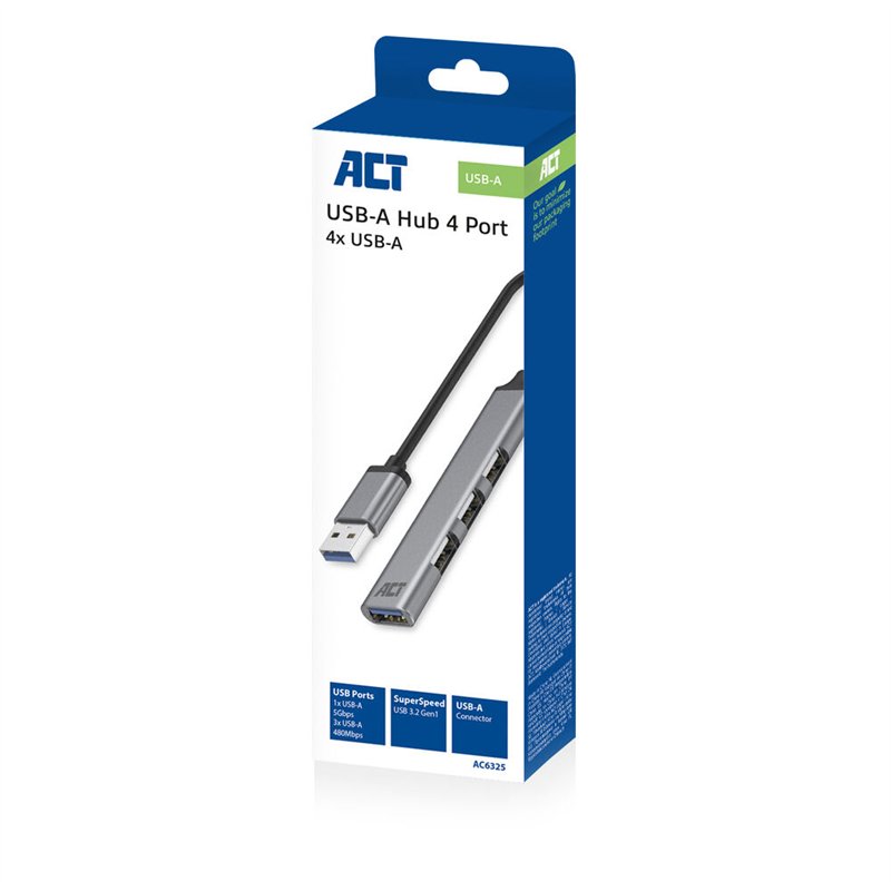 ACT USB-A hub, 3x USB-A 2.0 en 1x USB-A 3.0