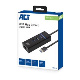 ACT USB hub 3.0, 3 poorts USB-A, Gigabit ethernet