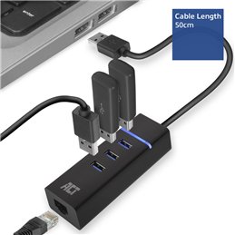 ACT USB hub 3.0, 3 poorts USB-A, Gigabit ethernet