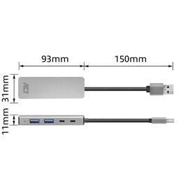 ACT USB-A hub 3.0, 2x USB-A, 2x USB-C