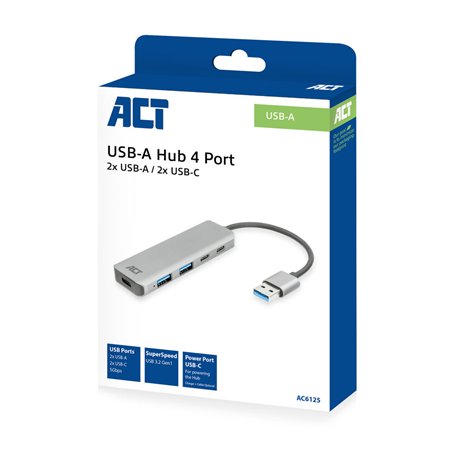 ACT USB-A hub 3.0, 2x USB-A, 2x USB-C