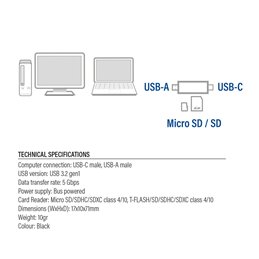 ACT USB-C/USB-A 3.0 card reader