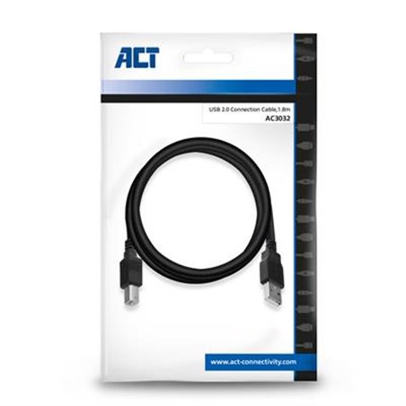 ACT USB 2.0 aansluitkabel A male - B male, 1,8 meter