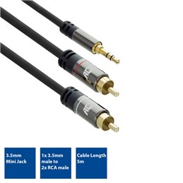 ACT 5 meter High Quality audio aansluitkabel 1x 3,5mm stereo jack male - 2x tulp male