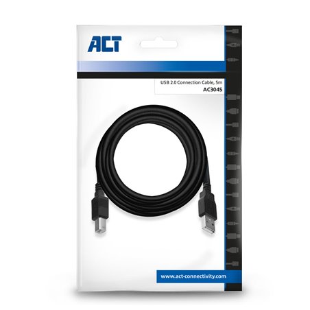 ACT USB 2.0 aansluitkabel A male - B male 5 meter