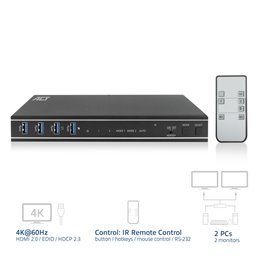 ACT 2-Poorts Dual HDMI 4K@60Hz KVM switch, USB 3.2 Gen1 (USB 3.0