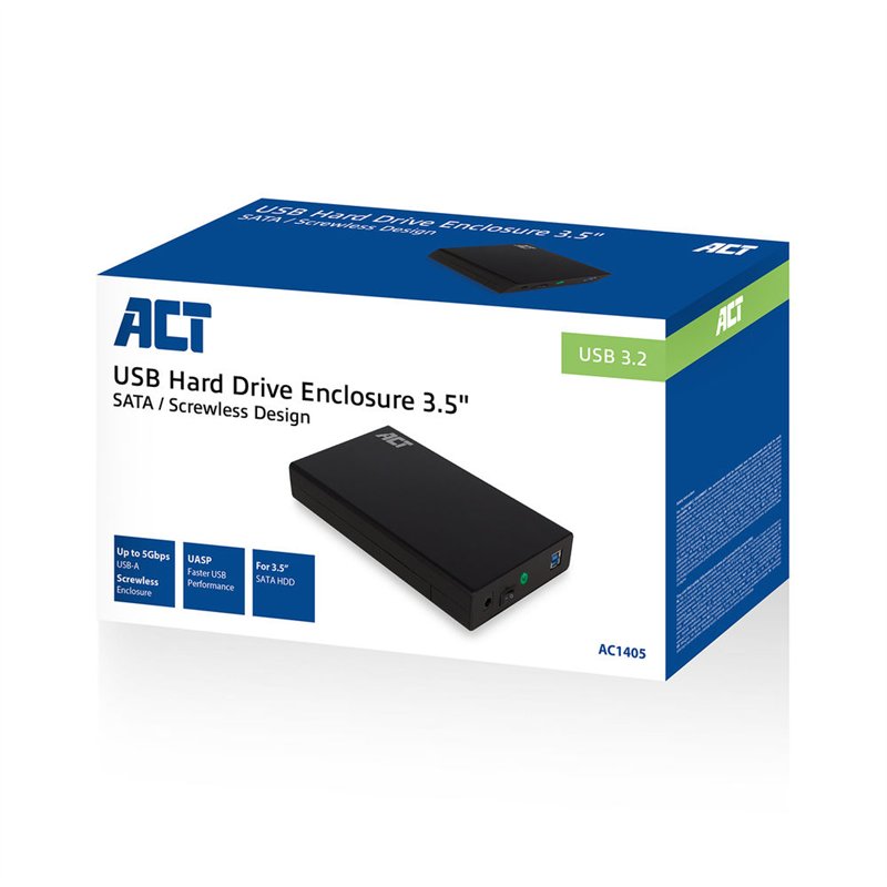 ACT 3,5" SATA harde schijf behuizing, schroefloos, USB 3.2 Gen1