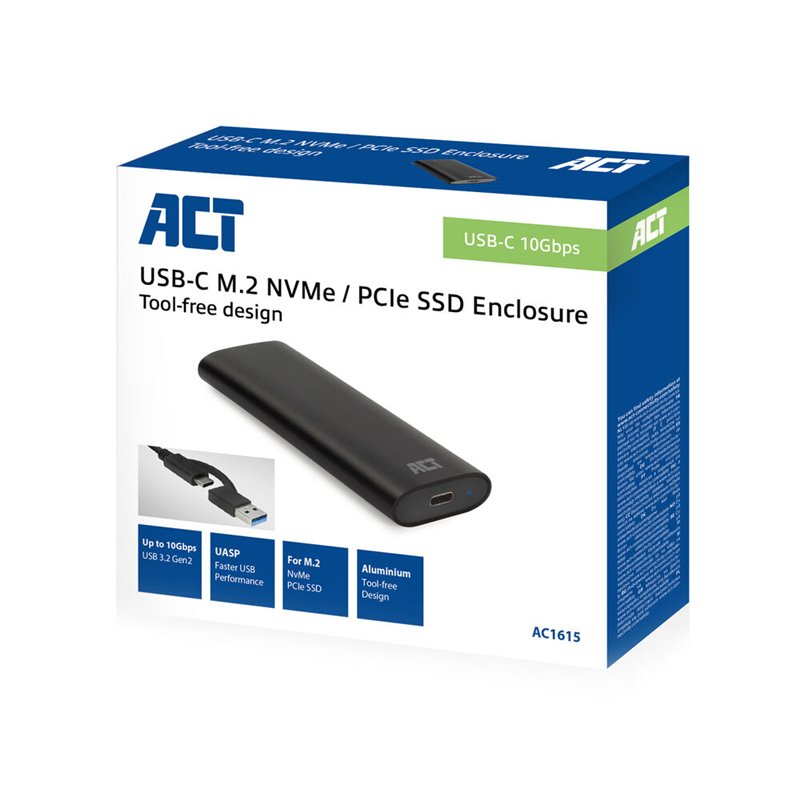 ACT USB-C M.2 NVMe / PCIe SSD Behuizing, tool-free