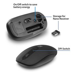 ACT Draadloze muis, USB nano ontvanger, 1200 dpi, zwart