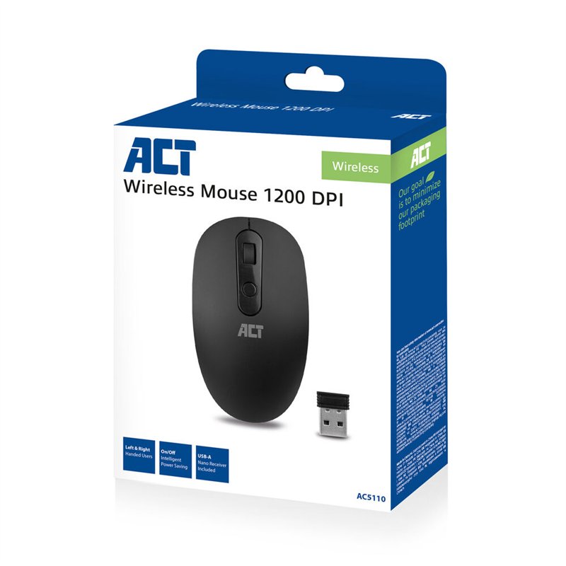 ACT Draadloze muis, USB nano ontvanger, 1200 dpi, zwart